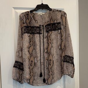Daniel Rainn Snake Print Blouse with Black Lace